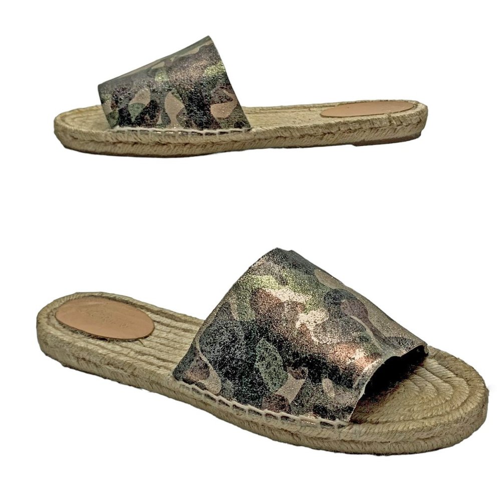 J. CREW Valencia Camouflage Leather Espadrille‎ Slide Sandals